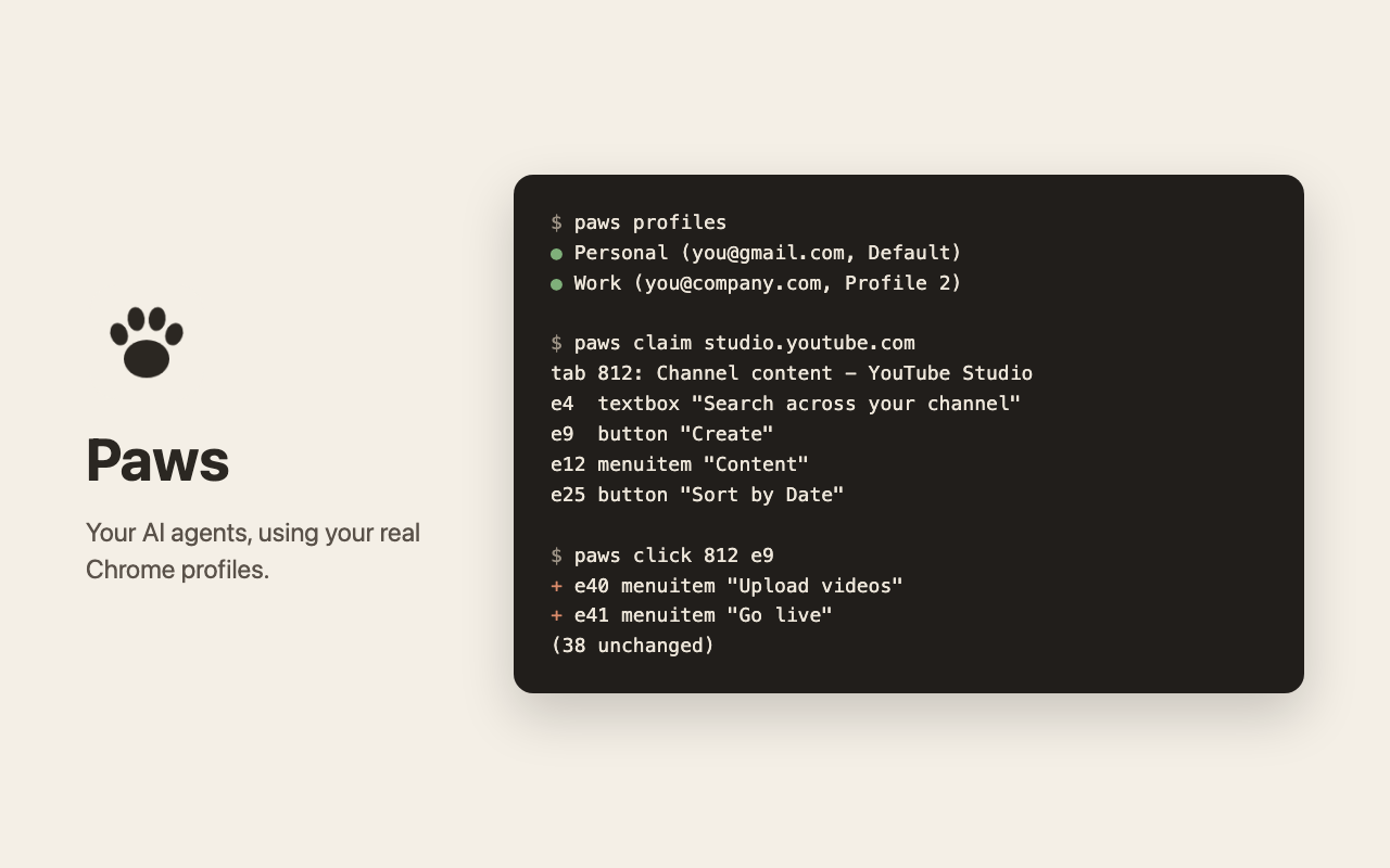 paws profiles, paws claim and paws click in a terminal